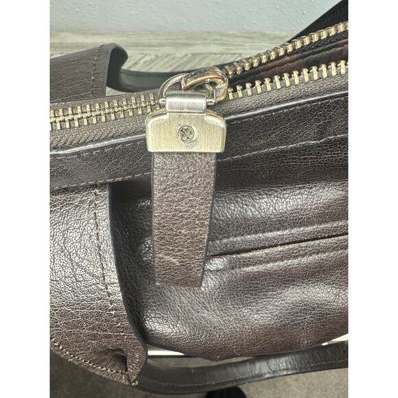 B. Makowsky Dark Brown Leather Purse Handbag With Silver Accents - Picture 8 of 12